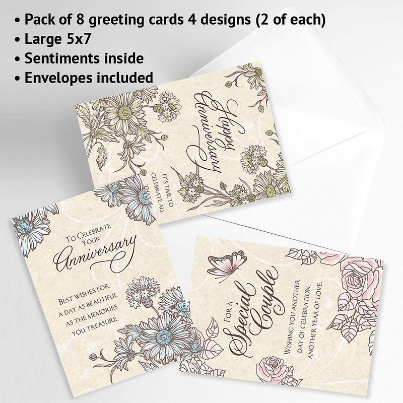 Current Expressions of Faith Anniversary Cards - Set of 8 (4 designs), Large 5" x 7" Religious Wedding Anniversary Cards with Bible Verse Inside, White Envelopes - Image 5